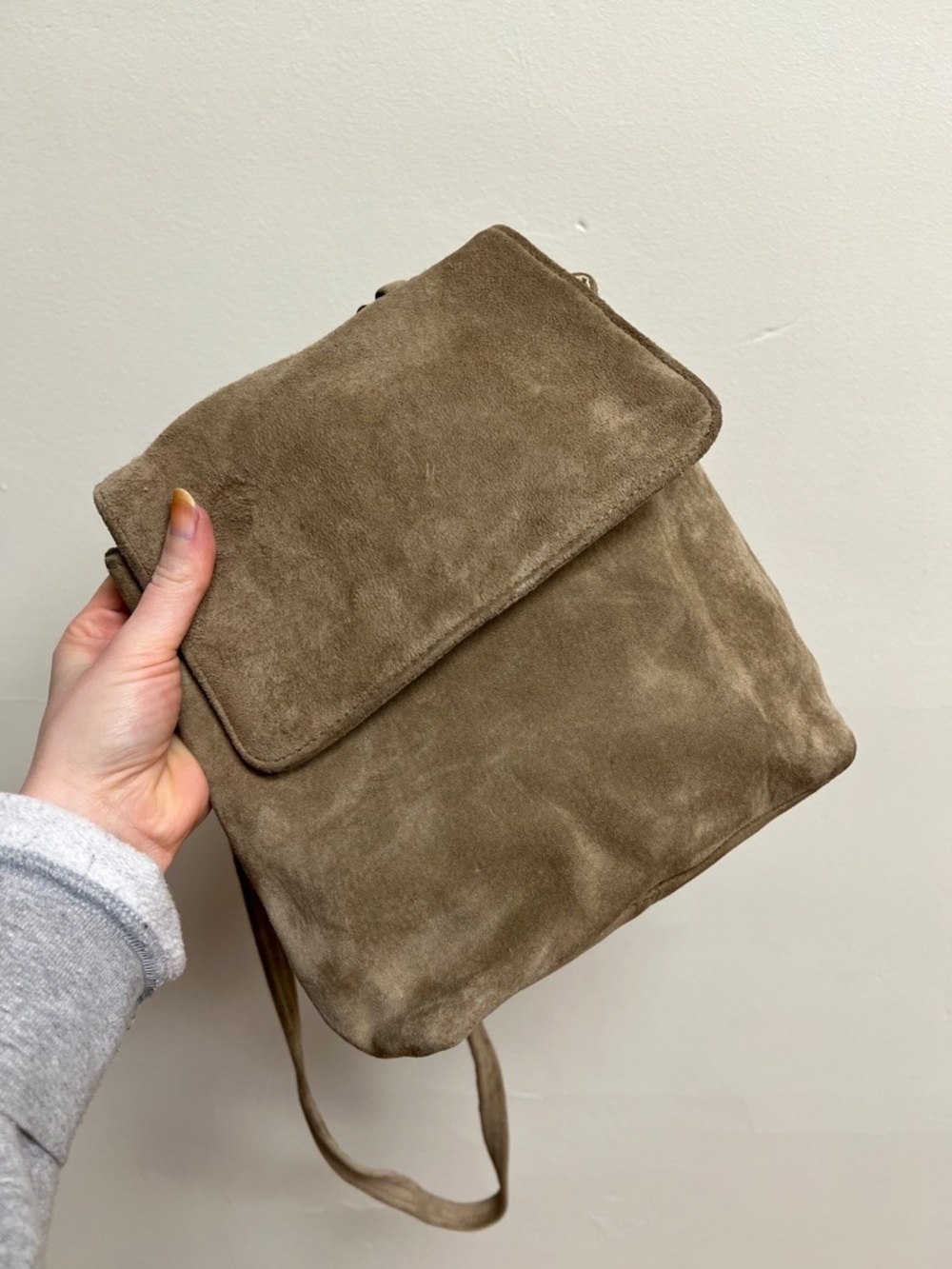 Suede Crossbody Bag in Taupe hush puppy brand